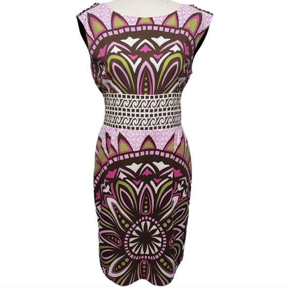 Nicole by Nicole Miller Abstract Medallion Patchwork Sheath Dress Size 10 - Picture 2 of 14